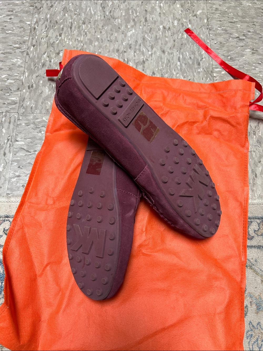MICHAEL Michael Kors Women's Burgundy Suede Moccasins with Bow and Gold Accents - Picture 3 of 3